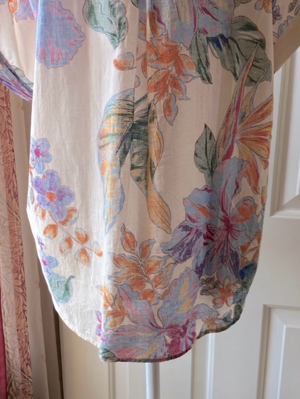 Mango Floral Pattern Shirt Cotton Short Sleeve Multicolor Size 8 - Picture 13 of 14